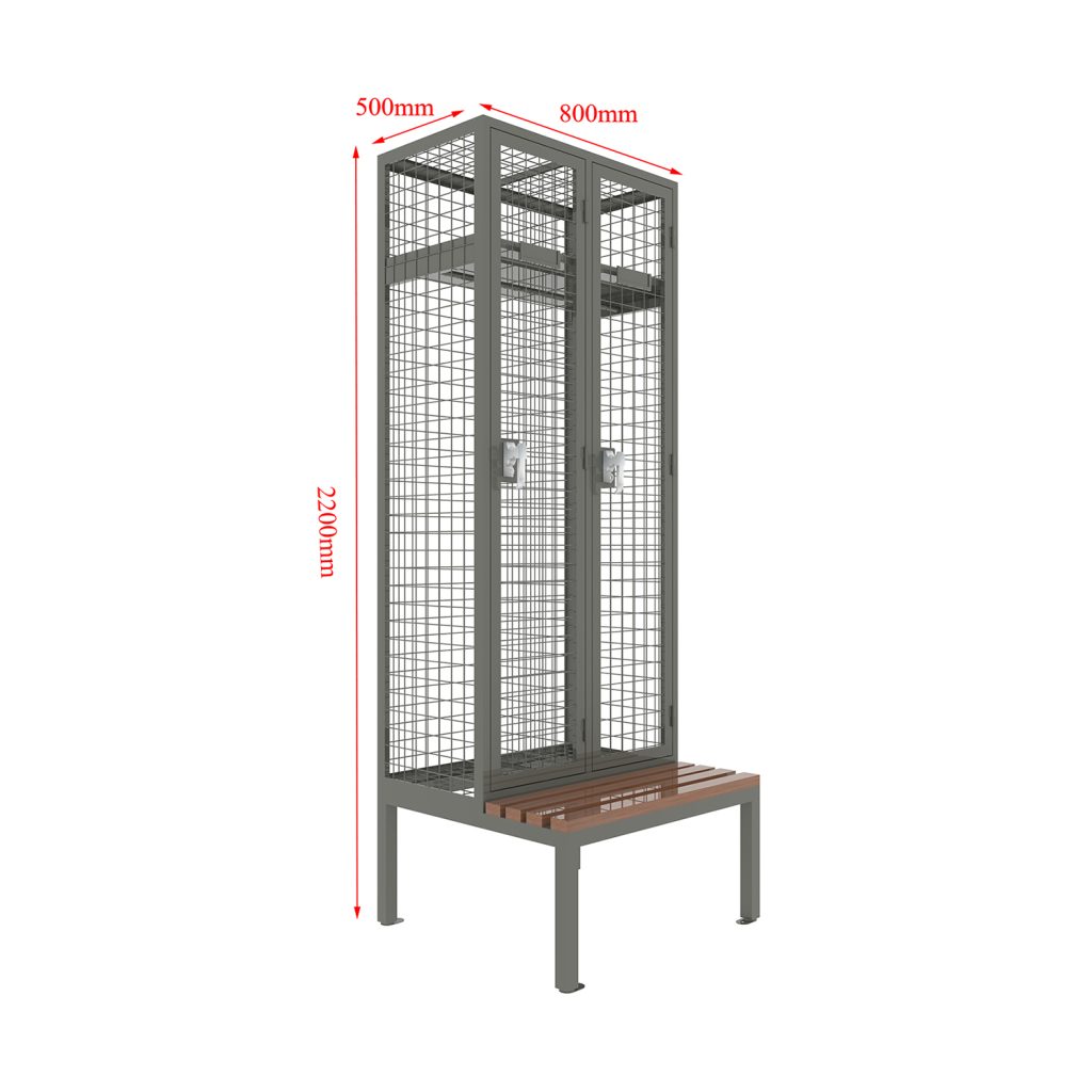 metal wire mesh wardrobe storage locker with bench