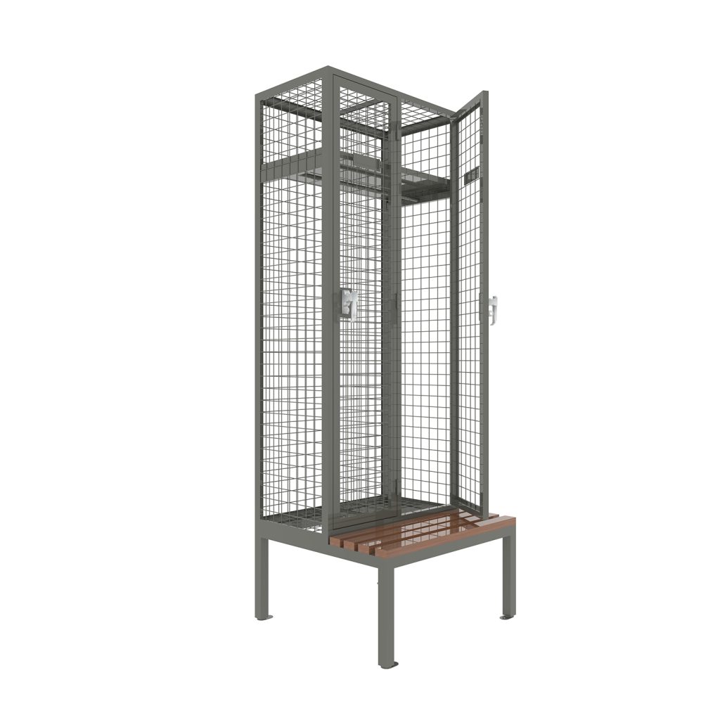 metal wire mesh wardrobe storage locker with bench