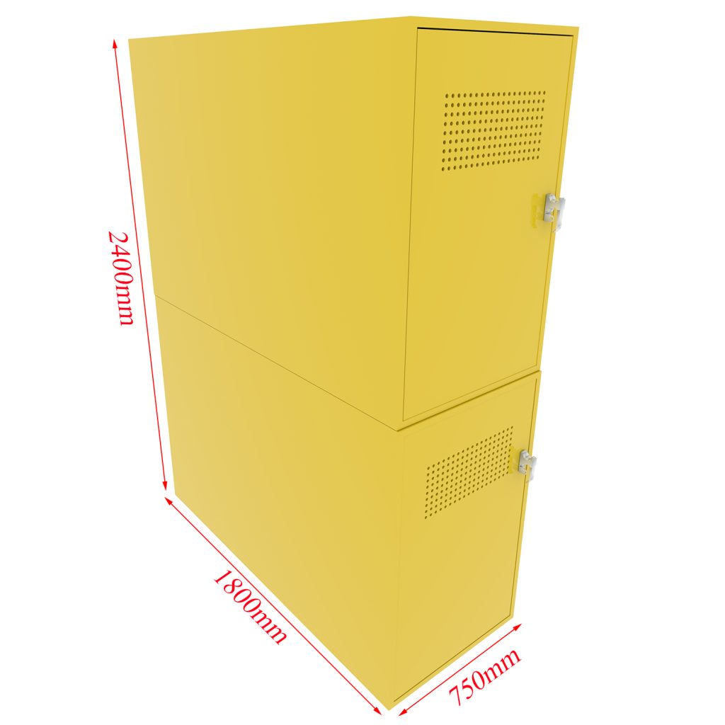 Metal horizontal single bike storage locker with handle lock system