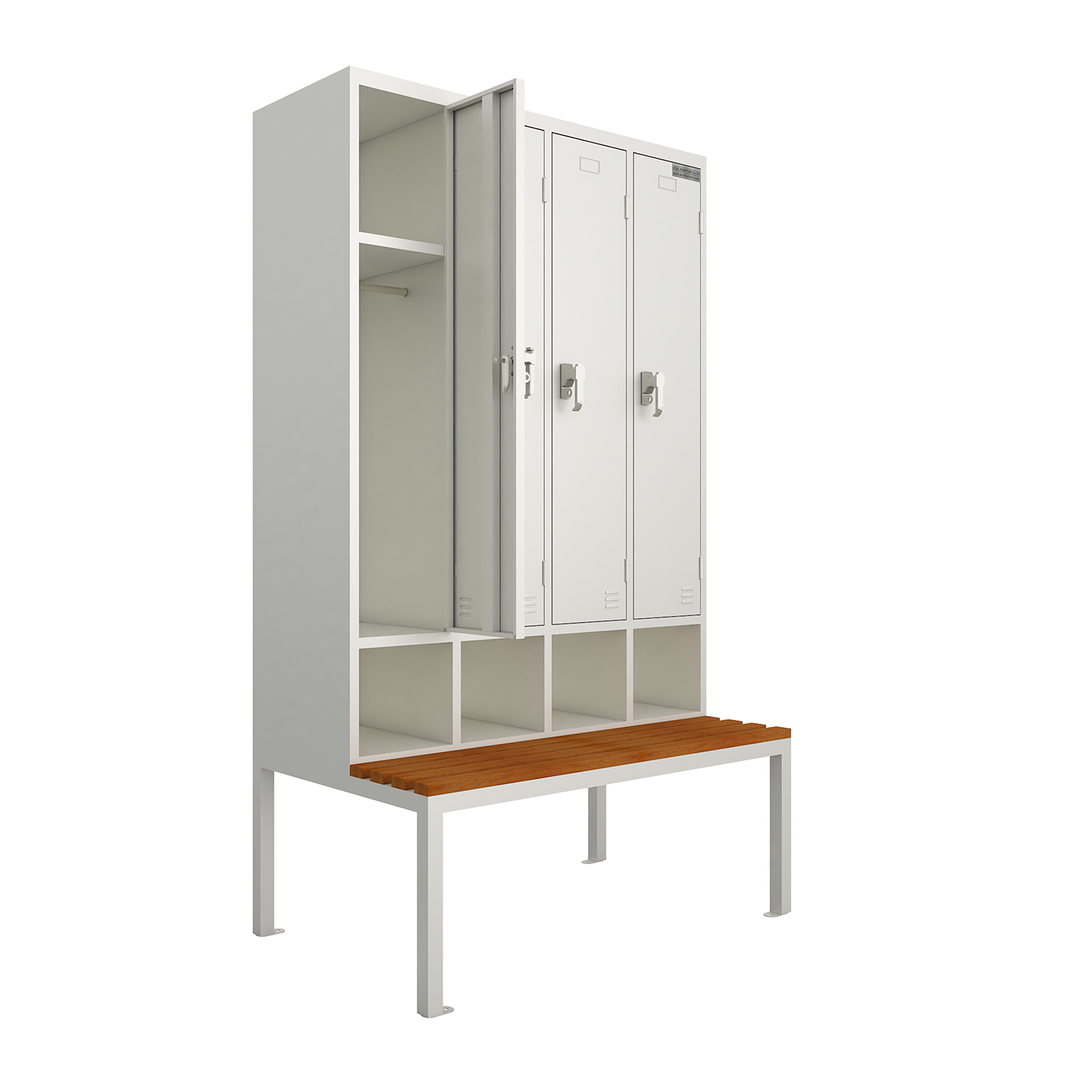 SFS Four Lockers With Stand Bench And Seat Slats,Metal Locker And Plastic Wood Slats,SFS-WL-026
