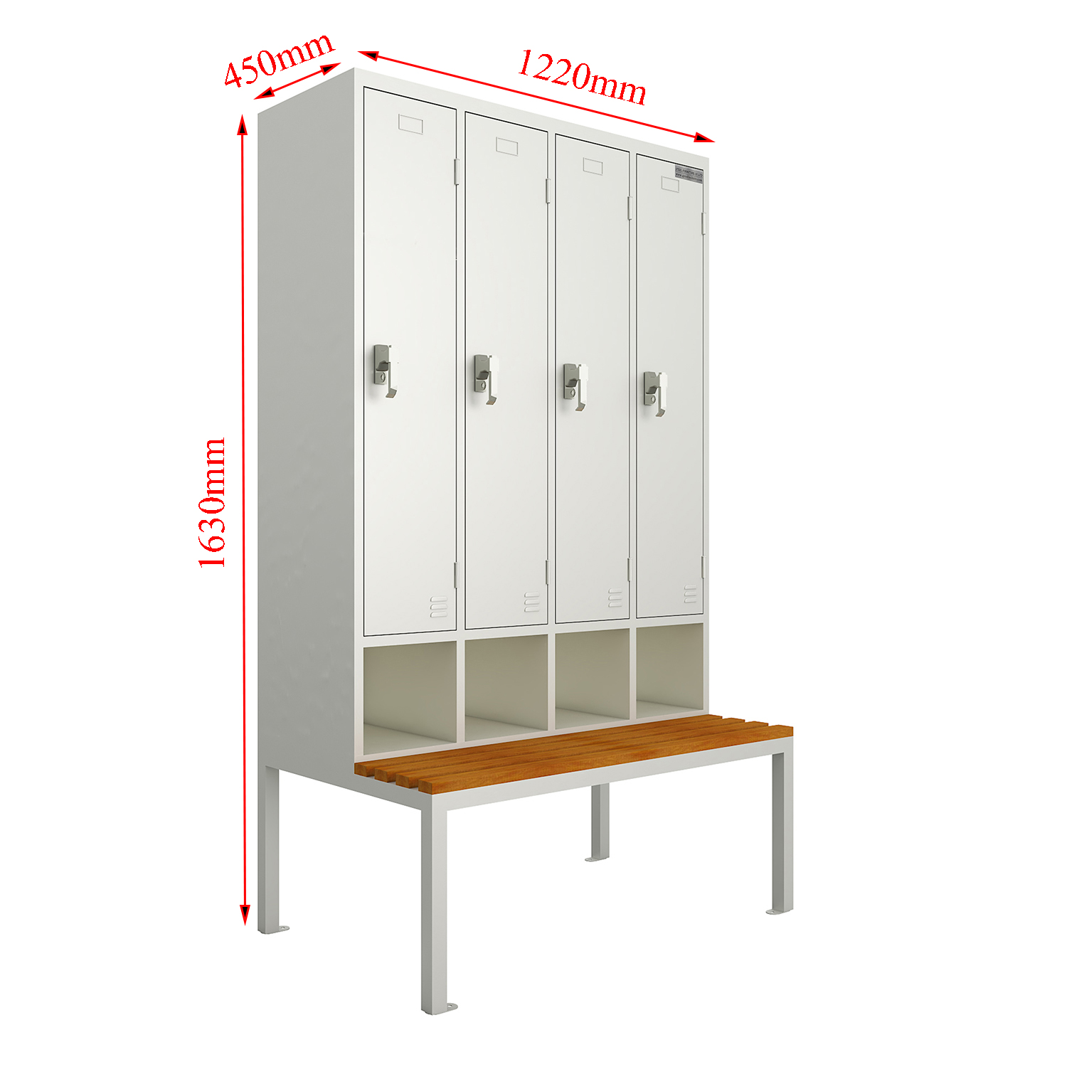 SFS Four Lockers With Stand Bench And Seat Slats,Metal Locker And Plastic Wood Slats,SFS-WL-026