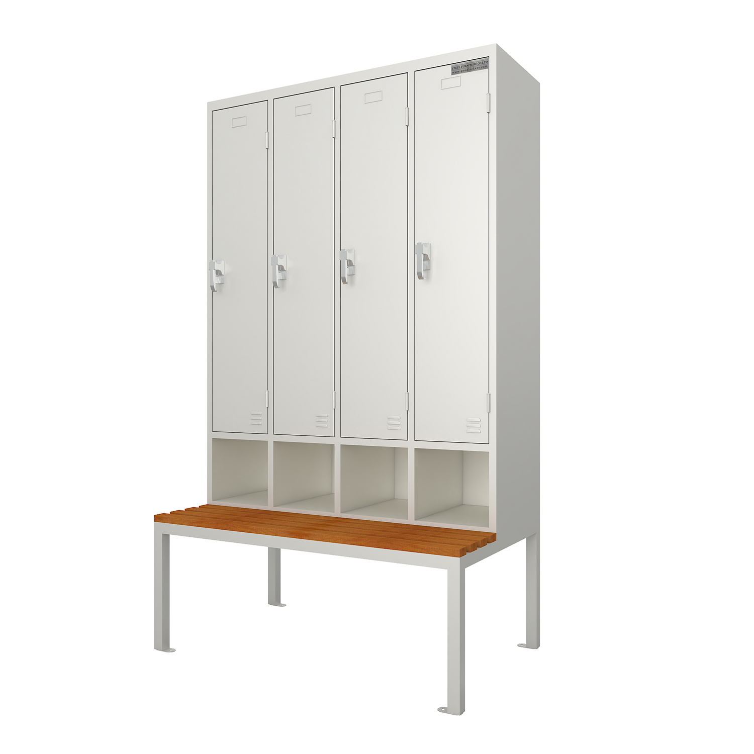 SFS Four Lockers With Stand Bench And Seat Slats,Metal Locker And Plastic Wood Slats,SFS-WL-026