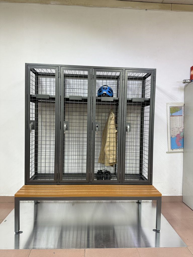 mesh locker with bench for personal goods 