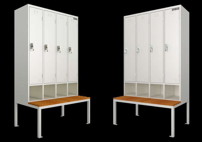 SFS Four Lockers With Stand Bench And Seat Slats,Metal Locker And Plastic Wood Slats,SFS-WL-026