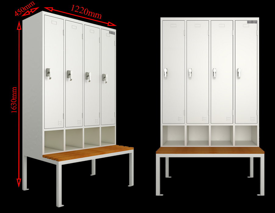 SFS Four Lockers With Stand Bench And Seat Slats,Metal Locker And Plastic Wood Slats,SFS-WL-026