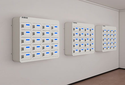 Steel phone storage lockers with charging