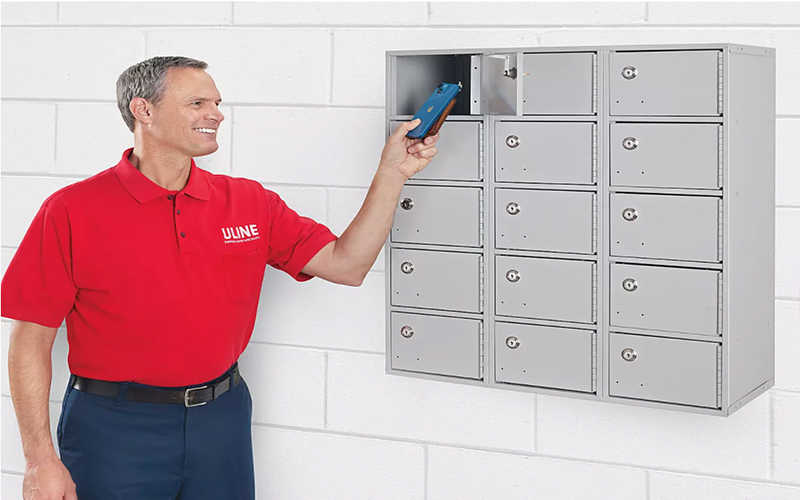Wall mounted cell phone storage locker