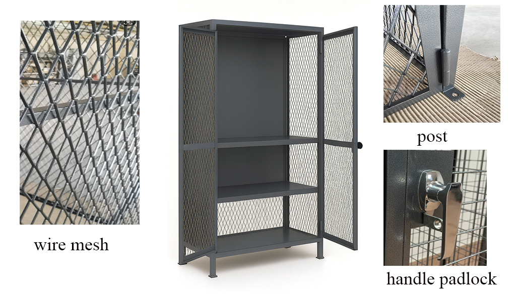 details of visible mesh storage locker