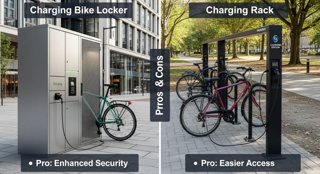 Charging Bike Locker vs Charging Rack