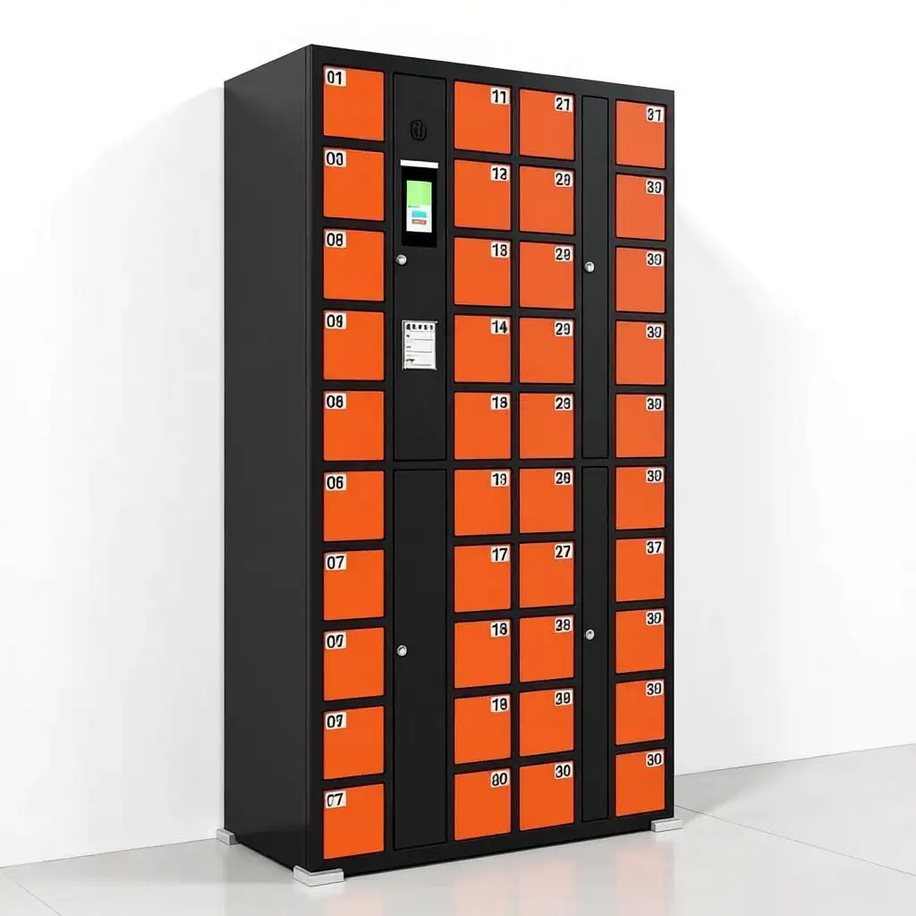 multi-compartment phone locker units in public place
